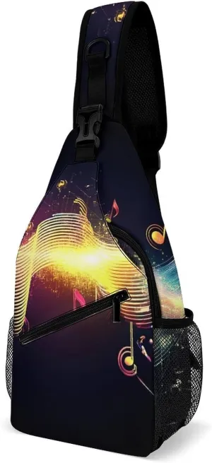 Supdreamc Sling Shoulder Backpack for Women Men Anti-Theft Multipurpose Outdoor Sport Daypack Travel Bag, Colorful Neon Music Notes Chest Day Bag Backpack