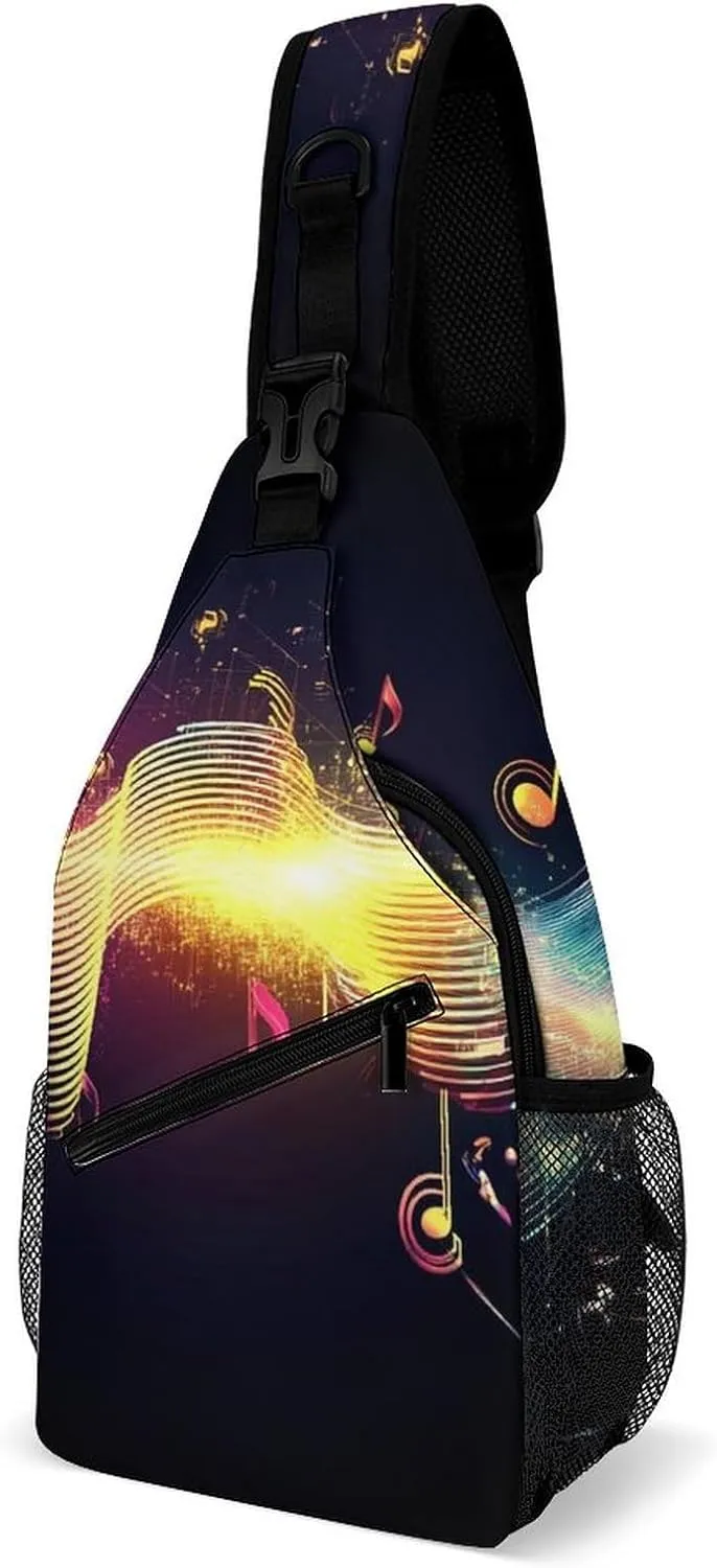 Supdreamc Sling Shoulder Backpack for Women Men Anti-Theft Multipurpose Outdoor Sport Daypack Travel Bag, Colorful Neon Music Notes Chest Day Bag Backpack