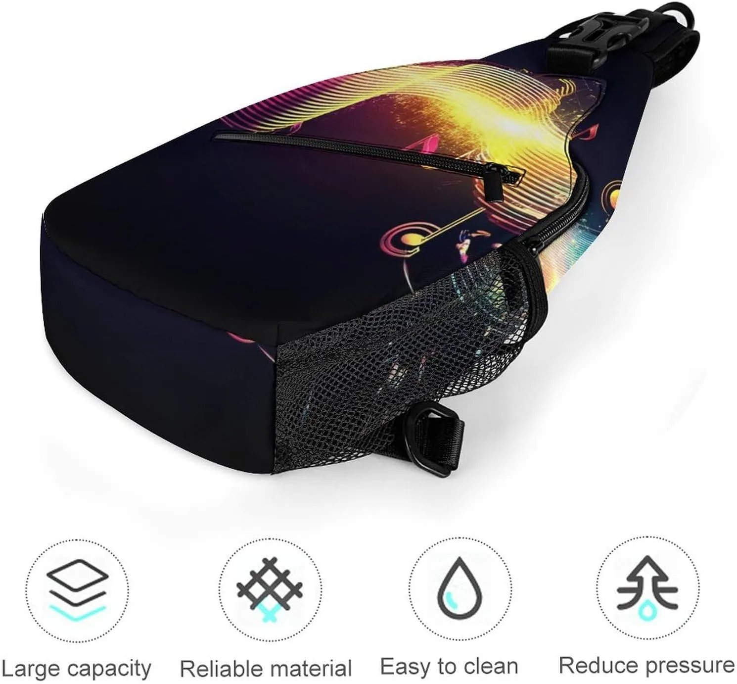 Supdreamc Sling Shoulder Backpack for Women Men Anti-Theft Multipurpose Outdoor Sport Daypack Travel Bag, Colorful Neon Music Notes Chest Day Bag Backpack