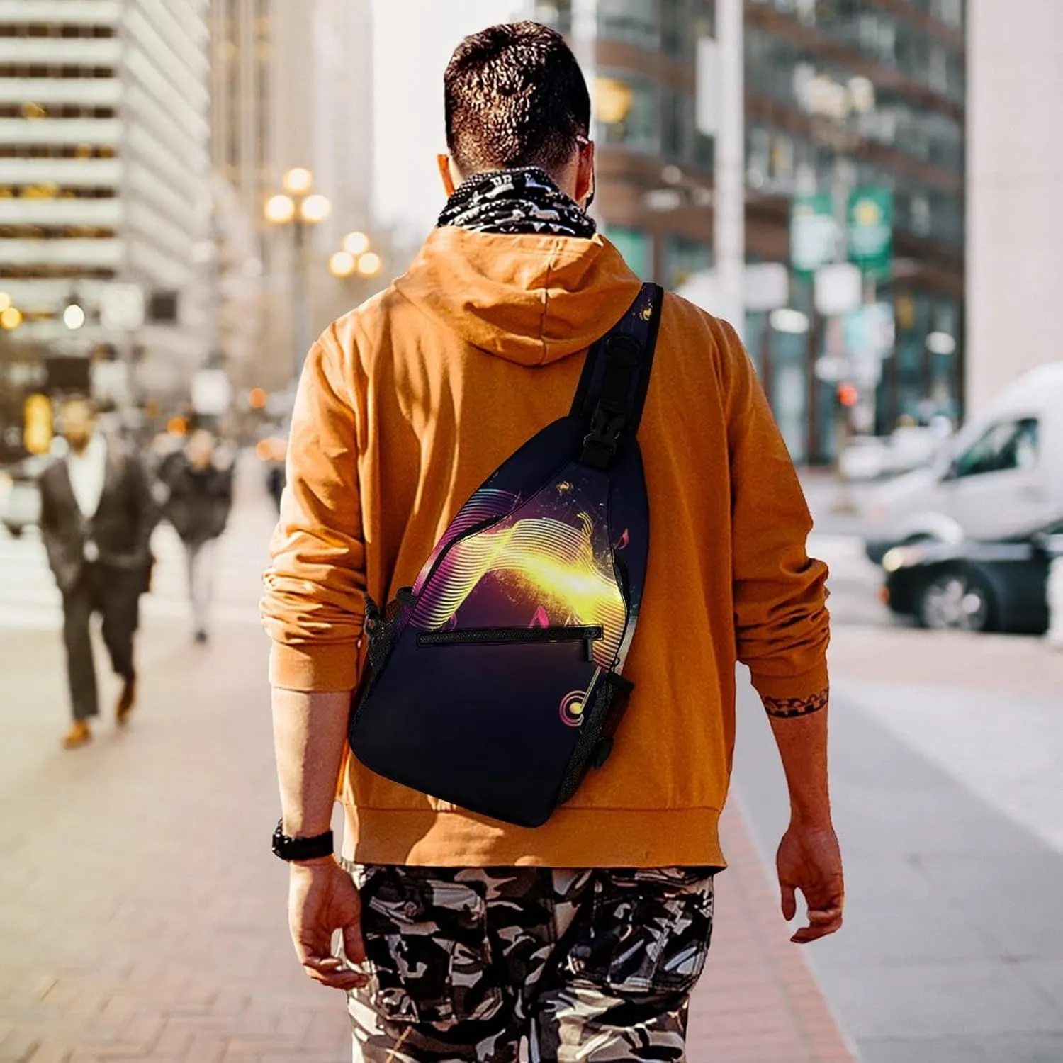 Supdreamc Sling Shoulder Backpack for Women Men Anti-Theft Multipurpose Outdoor Sport Daypack Travel Bag, Colorful Neon Music Notes Chest Day Bag Backpack