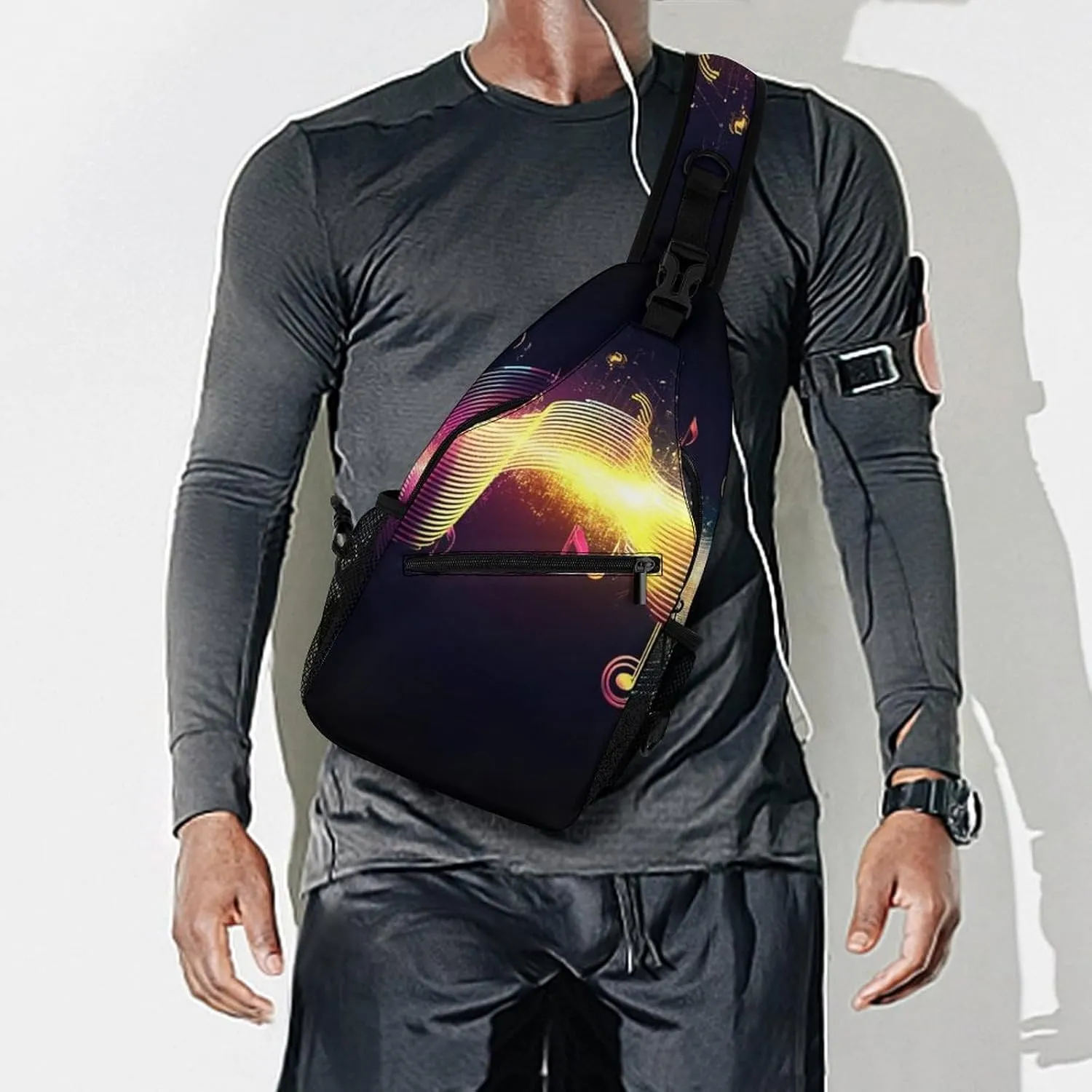 Supdreamc Sling Shoulder Backpack for Women Men Anti-Theft Multipurpose Outdoor Sport Daypack Travel Bag, Colorful Neon Music Notes Chest Day Bag Backpack