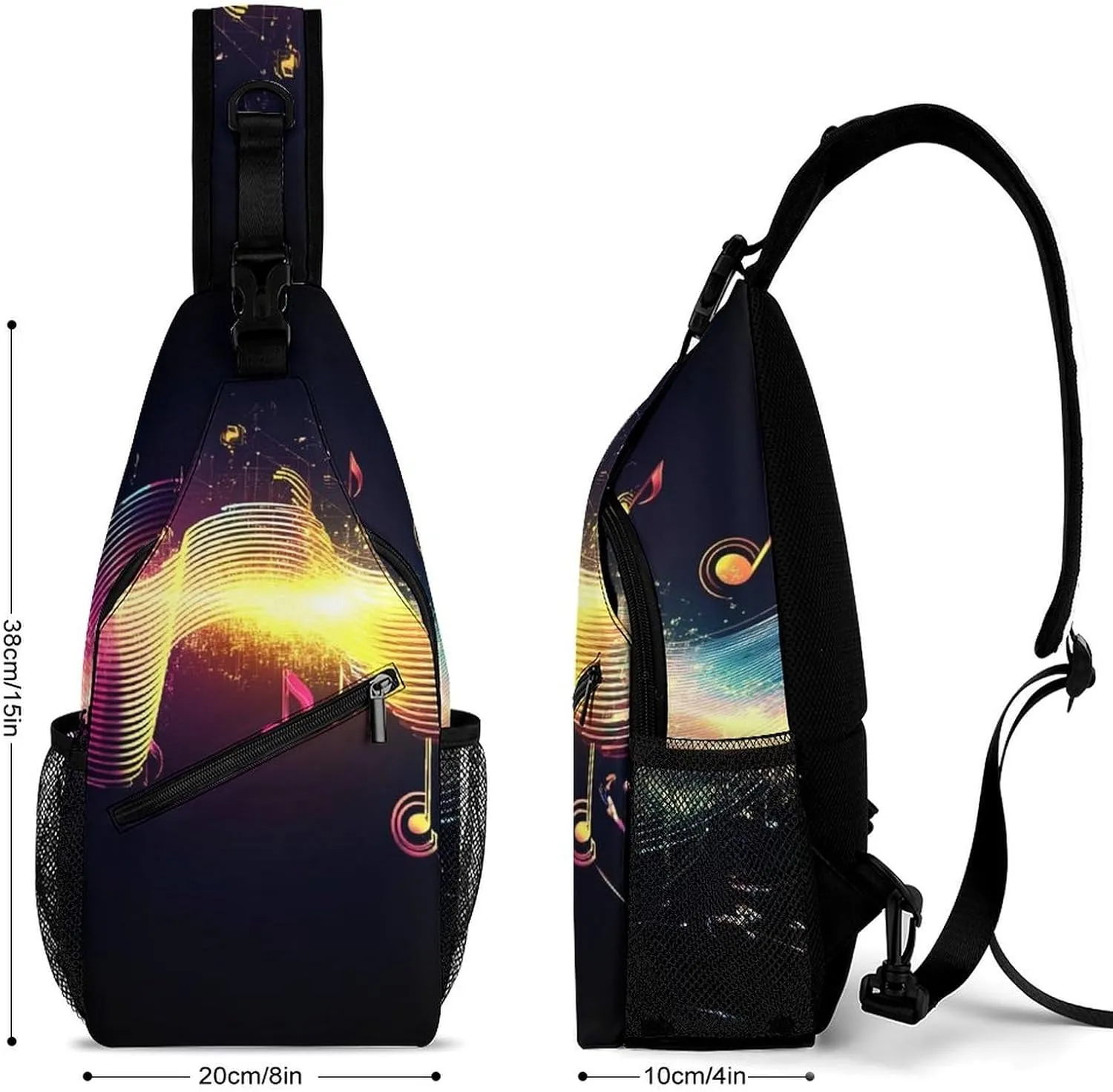 Supdreamc Sling Shoulder Backpack for Women Men Anti-Theft Multipurpose Outdoor Sport Daypack Travel Bag, Colorful Neon Music Notes Chest Day Bag Backpack