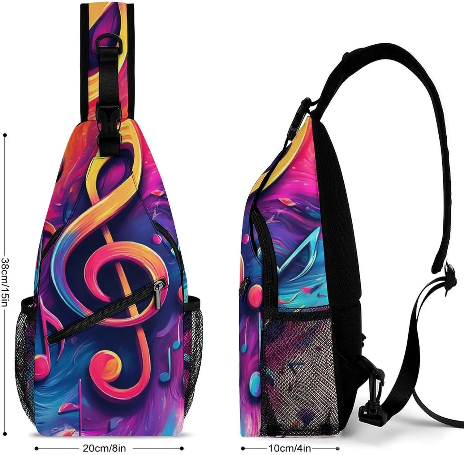 Supdreamc Ultra Lightweight Sling Backpack Shoulder Chest Crossbody Bag Multipurpose Anti-Theft Backpacking for Hiking Cycling Walking Dog Bicycle Travel - Abstract Music Notes Art