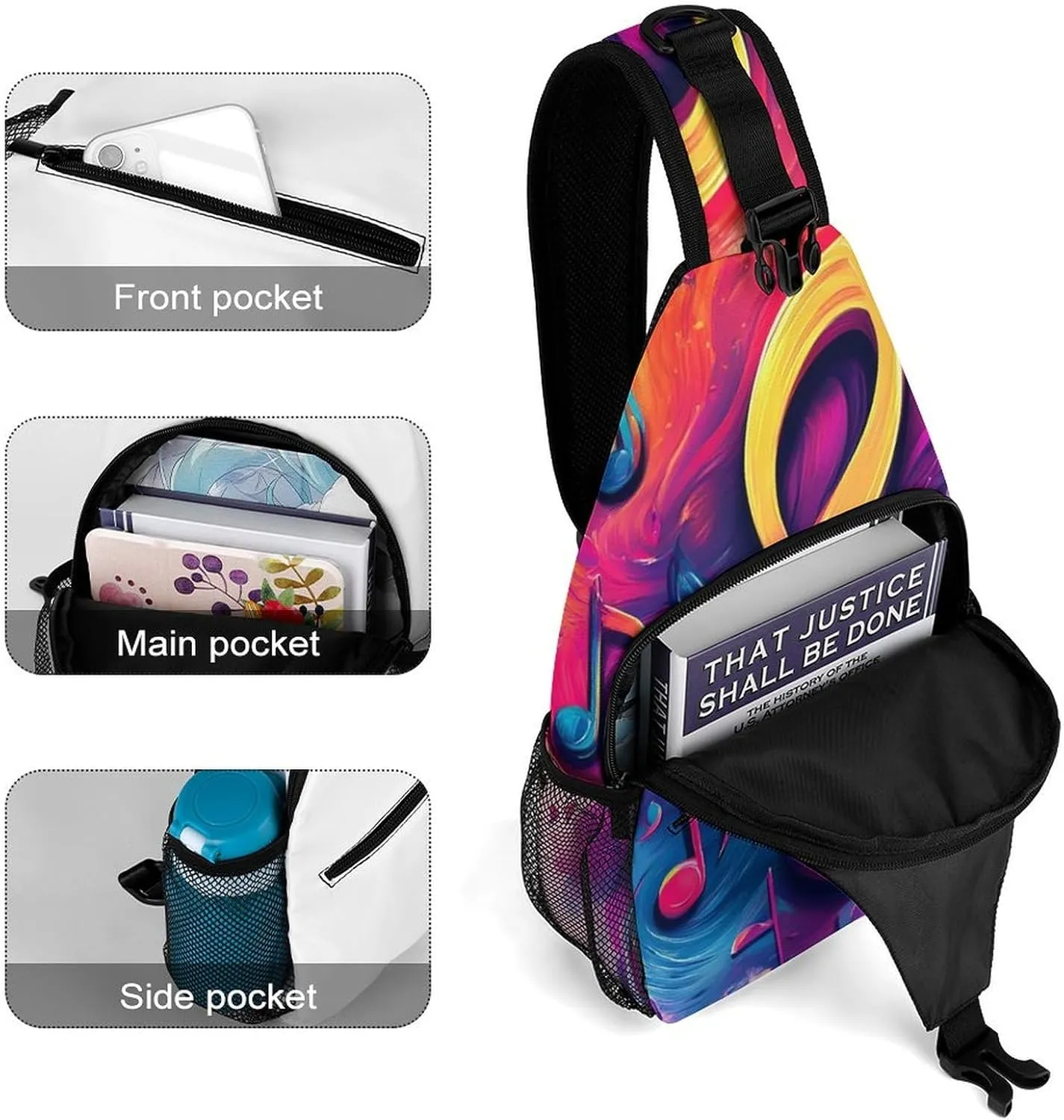 Supdreamc Ultra Lightweight Sling Backpack Shoulder Chest Crossbody Bag Multipurpose Anti-Theft Backpacking for Hiking Cycling Walking Dog Bicycle Travel - Abstract Music Notes Art