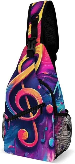 Supdreamc Ultra Lightweight Sling Backpack Shoulder Chest Crossbody Bag Multipurpose Anti-Theft Backpacking for Hiking Cycling Walking Dog Bicycle Travel - Abstract Music Notes Art