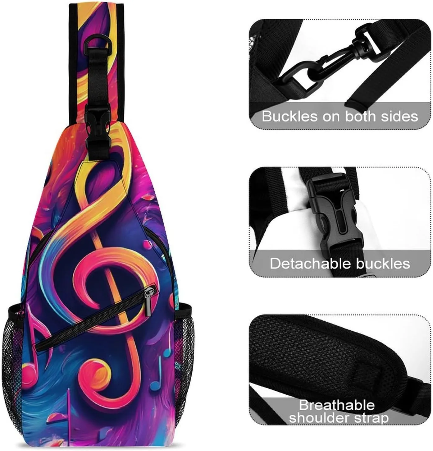Supdreamc Ultra Lightweight Sling Backpack Shoulder Chest Crossbody Bag Multipurpose Anti-Theft Backpacking for Hiking Cycling Walking Dog Bicycle Travel - Abstract Music Notes Art