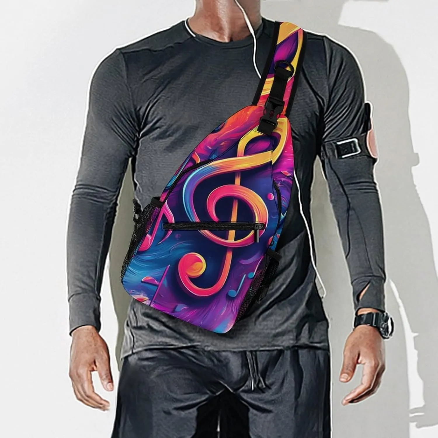 Supdreamc Ultra Lightweight Sling Backpack Shoulder Chest Crossbody Bag Multipurpose Anti-Theft Backpacking for Hiking Cycling Walking Dog Bicycle Travel - Abstract Music Notes Art