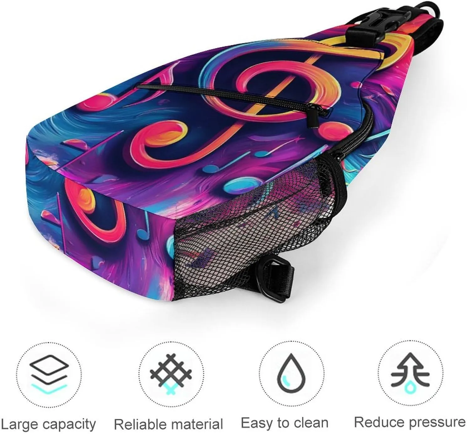 Supdreamc Ultra Lightweight Sling Backpack Shoulder Chest Crossbody Bag Multipurpose Anti-Theft Backpacking for Hiking Cycling Walking Dog Bicycle Travel - Abstract Music Notes Art