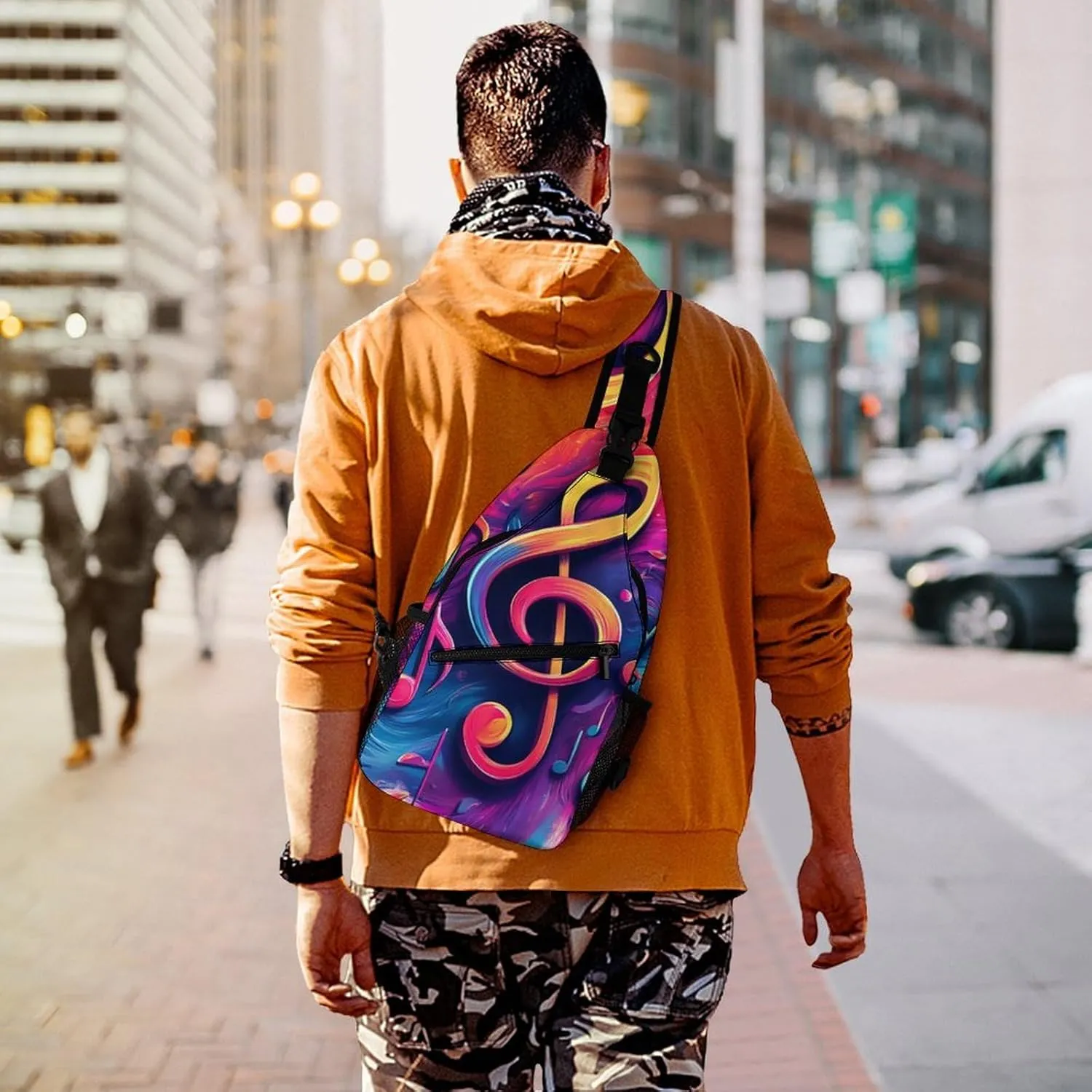 Supdreamc Ultra Lightweight Sling Backpack Shoulder Chest Crossbody Bag Multipurpose Anti-Theft Backpacking for Hiking Cycling Walking Dog Bicycle Travel - Abstract Music Notes Art