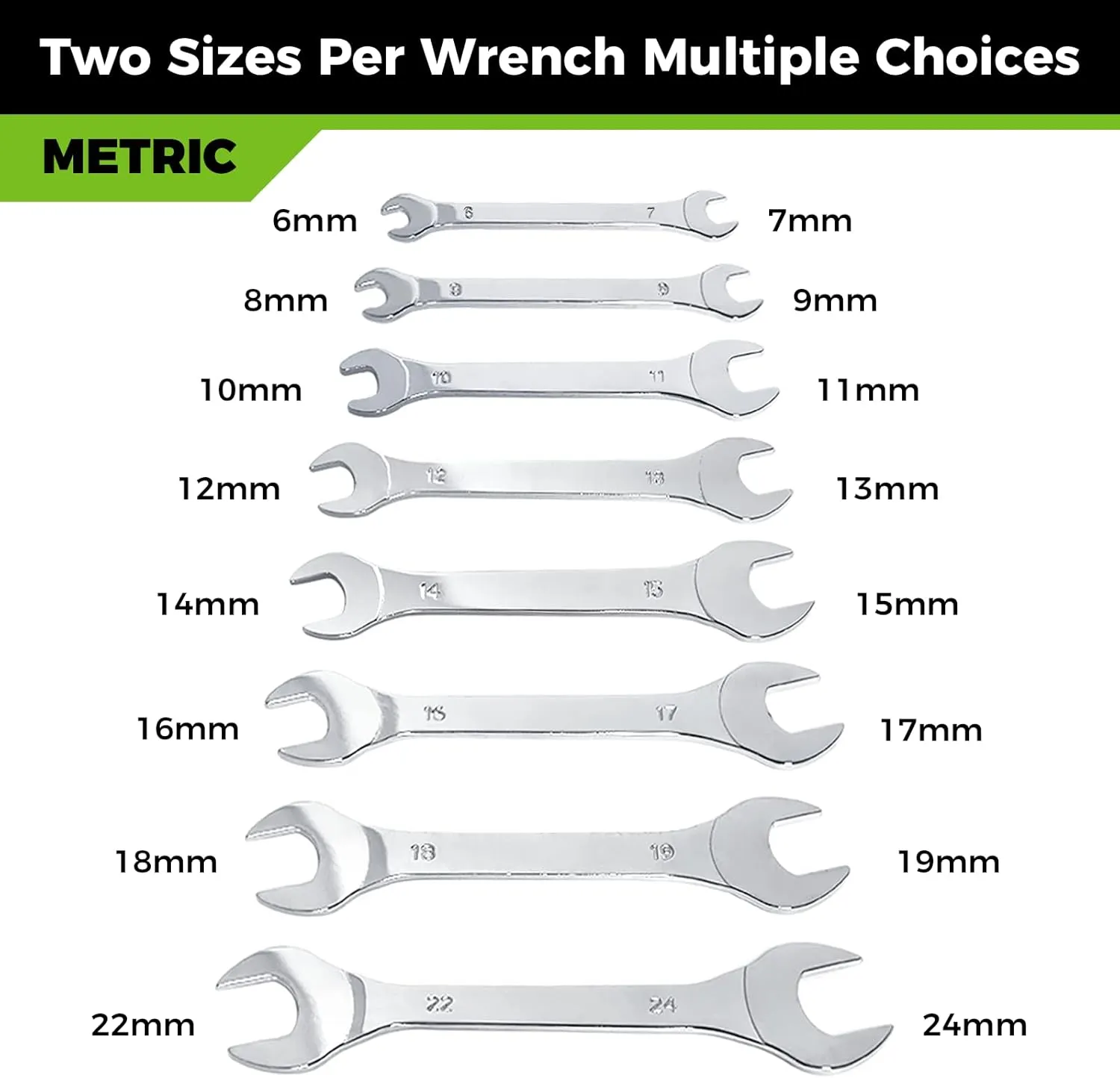 Super-Thin Open End Wrench Set, Metric, 8-Piece, Including 6, 7, 8, 9, 10, 11, 12, 13, 14, 15, 16, 17, 18, 19, 22, 24 mm, Slim Spanner Wrench Set with Rolling Pouch