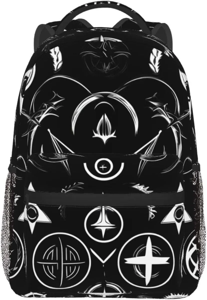 Supernatural Symbols Black Print Laptop Backpack Stylish Bookbag College Daypack Travel Business Work Bag For Men Women