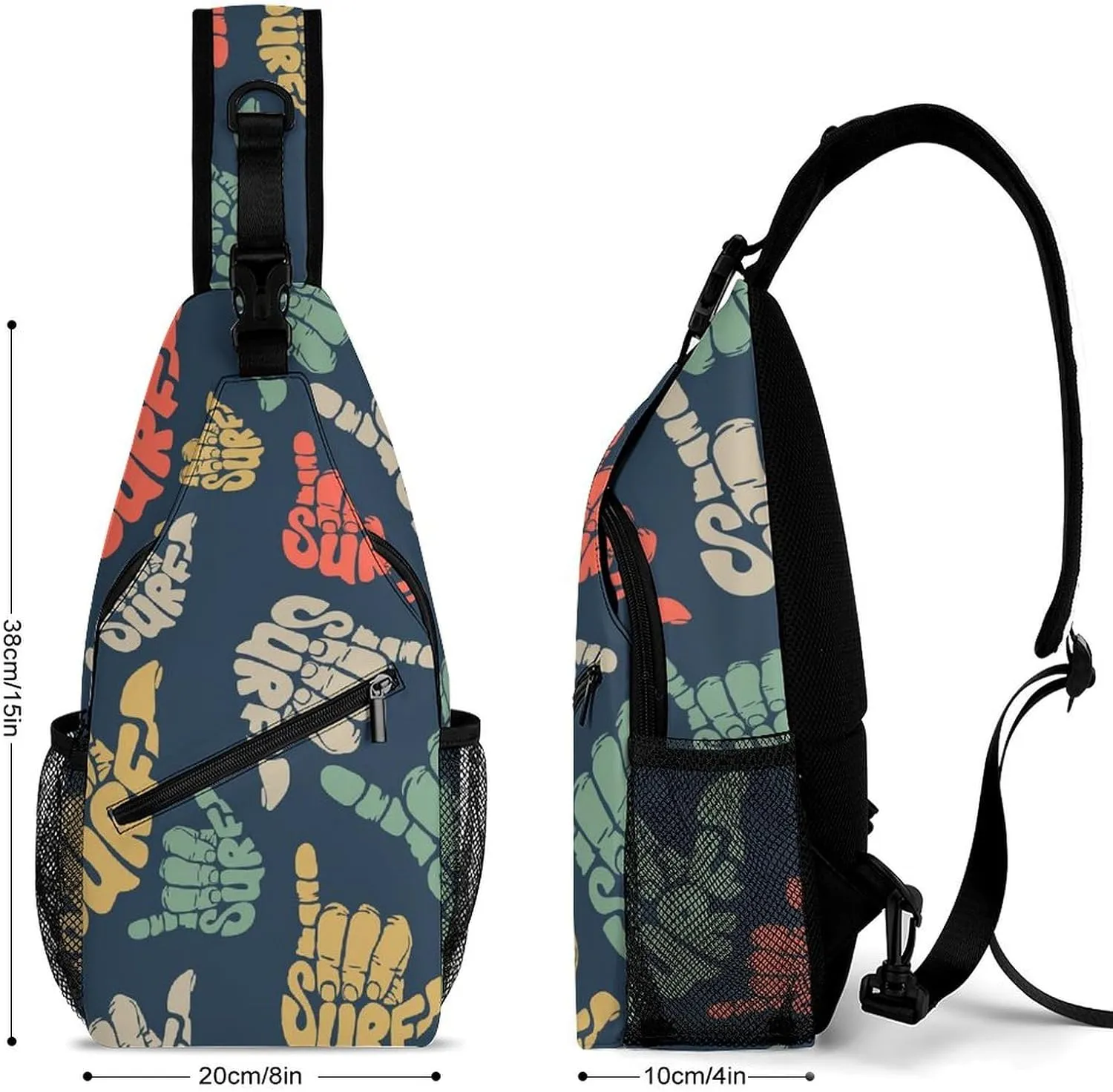 Surfing-hand-sign Texture Crossbody Sling Bag for Women Men Travel Chest Bag, Cycling Shoulder Backpack