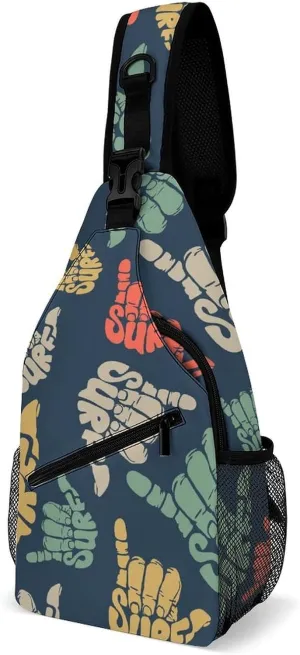Surfing-hand-sign Texture Crossbody Sling Bag for Women Men Travel Chest Bag, Cycling Shoulder Backpack
