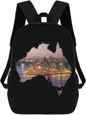 Sydney Opera House Australia Map Fashion 17 Inch Backpack Simple Shoulders Daypacks Lightweight Laptop Bag Travel Gear