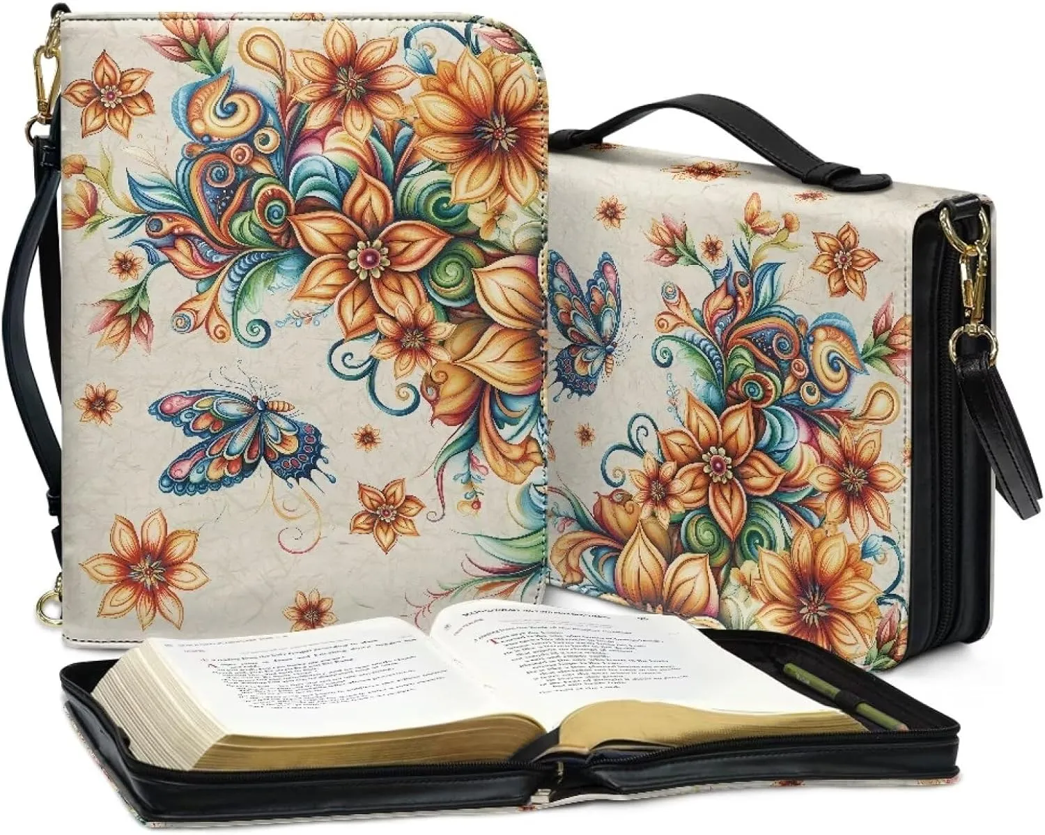 Talayituse Bible Cover for Women Men PU Leather Bible Case Bible Carrying Case Bible Tote Bag with Detachable Shoulder Strap