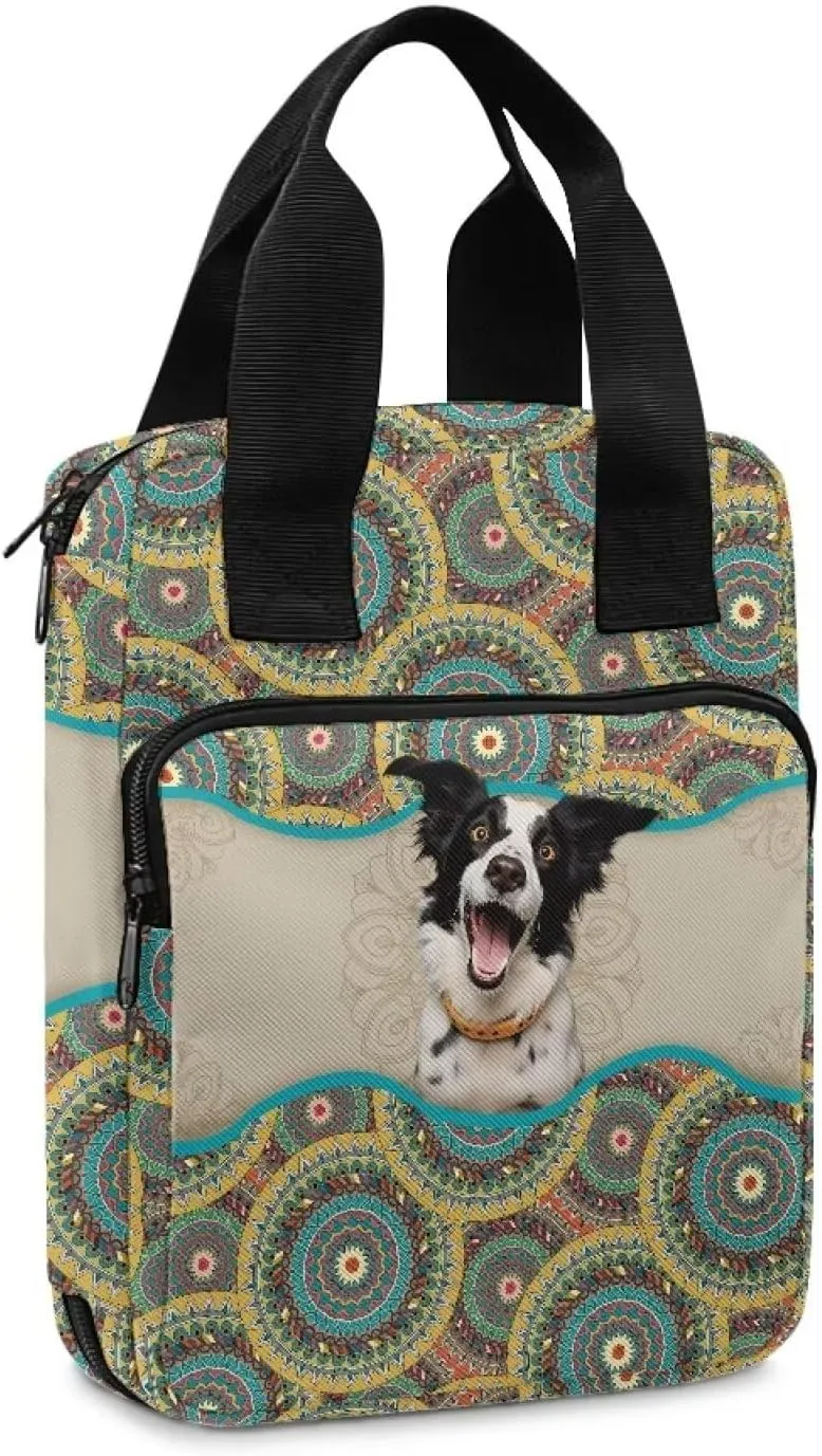 Talayituse Boho Mandala Print Bible Covers for Women Girl Border Collie Design Bible Case Carrying Tote Bag Scripture Handbag Church Bag Bible Protector with Top Handle and Front Zipper Pocket