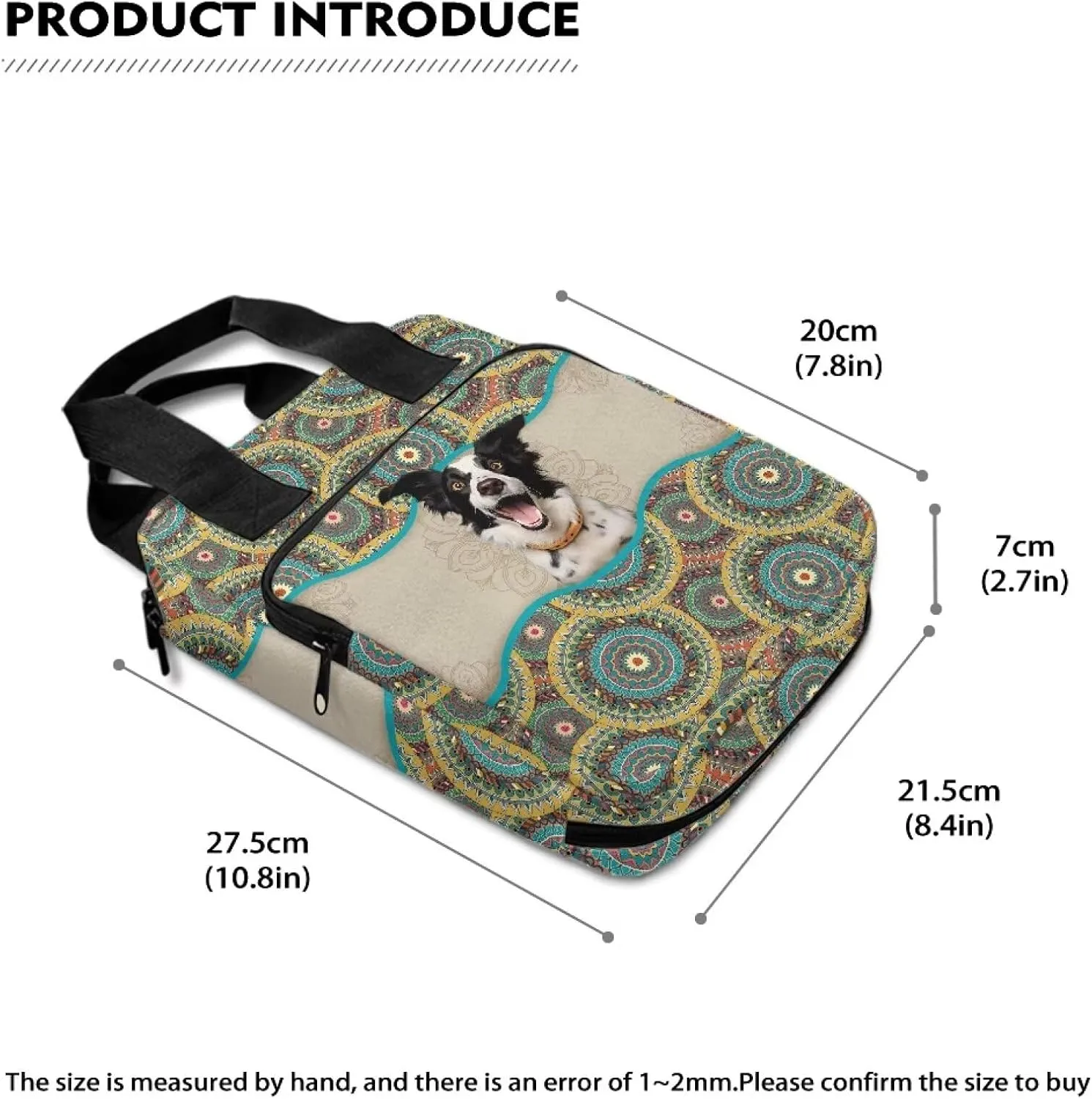 Talayituse Boho Mandala Print Bible Covers for Women Girl Border Collie Design Bible Case Carrying Tote Bag Scripture Handbag Church Bag Bible Protector with Top Handle and Front Zipper Pocket
