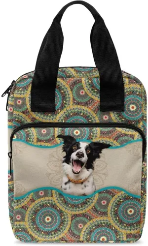 Talayituse Boho Mandala Print Bible Covers for Women Girl Border Collie Design Bible Case Carrying Tote Bag Scripture Handbag Church Bag Bible Protector with Top Handle and Front Zipper Pocket