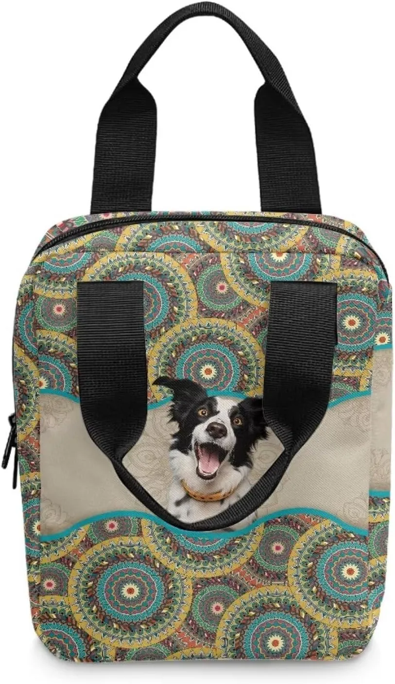 Talayituse Boho Mandala Print Bible Covers for Women Girl Border Collie Design Bible Case Carrying Tote Bag Scripture Handbag Church Bag Bible Protector with Top Handle and Front Zipper Pocket