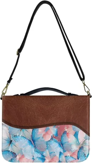 Talayituse Cross Butterfly Print Bible Cover with Shoulder Strap Be Still and Know That I am God PU Leather Makeup Organizer Expand Brief Case Journal Case Christian Purses Handbags with Handle, 2XL