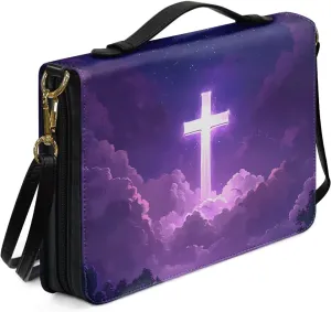 Talayituse Cross Galaxy Cloud Print Bible Cover for Women Men, Multifunctional Bible Bags with Shoulder Strap, PU Leather Bible Case Book Cover Tote Bag Bible Accessories with Handl, 2XL