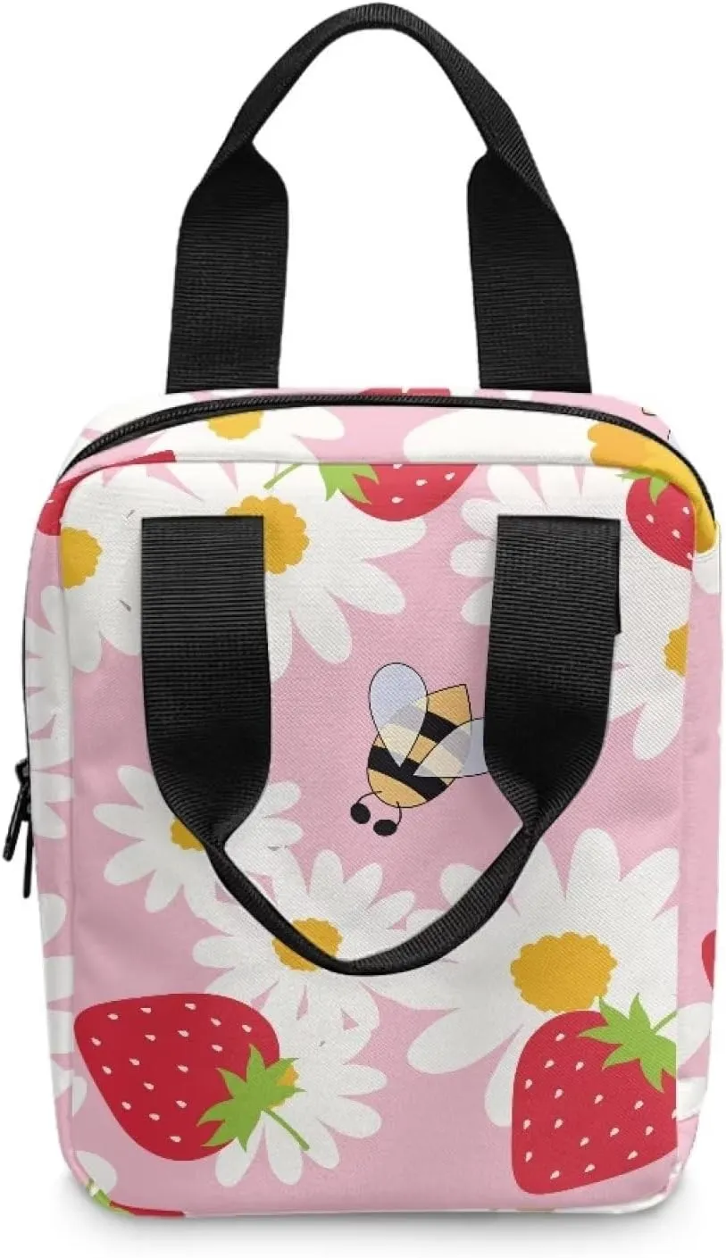 Talayituse Daisy Strawberry Bee Bible Cover for Women Men Bible Case Carrying Book Organizer Zipper Tote Bible Bag with Handle Pocket Bible Protective Holder
