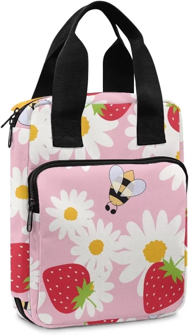 Talayituse Daisy Strawberry Bee Bible Cover for Women Men Bible Case Carrying Book Organizer Zipper Tote Bible Bag with Handle Pocket Bible Protective Holder
