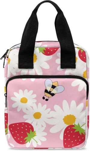 Talayituse Daisy Strawberry Bee Bible Cover for Women Men Bible Case Carrying Book Organizer Zipper Tote Bible Bag with Handle Pocket Bible Protective Holder