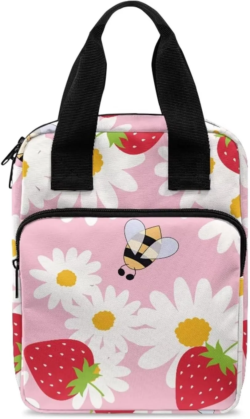 Talayituse Daisy Strawberry Bee Bible Cover for Women Men Bible Case Carrying Book Organizer Zipper Tote Bible Bag with Handle Pocket Bible Protective Holder