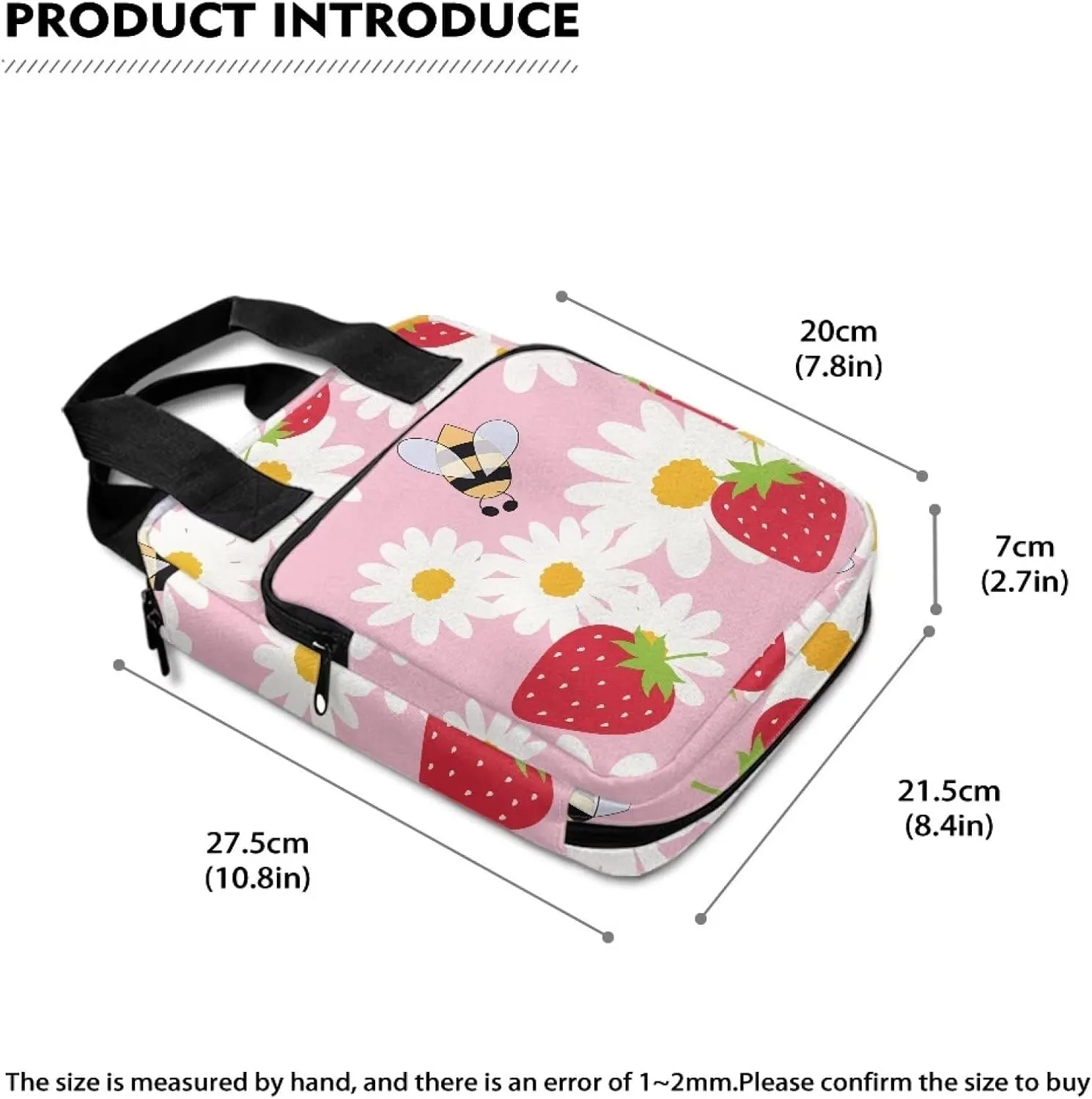 Talayituse Daisy Strawberry Bee Bible Cover for Women Men Bible Case Carrying Book Organizer Zipper Tote Bible Bag with Handle Pocket Bible Protective Holder