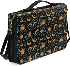 Talayituse Sun Moon Star Pattern PU Leather Bible Cover for Women Men Lightweight Bible Case with Handle & Shoulder Strap, Bible Carrying Case Church Protector Bible Bag Crossbody Bag, M