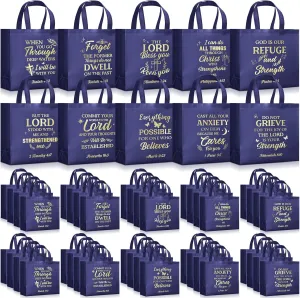 Talltalk 50 Pcs Christian Gift Bag Bulk Reusable Bible Verse Tote Religious Church Bags for Fathers Day Sunday School Gift(Dark Blue,Large)