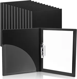 Teling 12 Pack Punchless Clamp Binder Folder 8.5 x 11 Inch Ringless Binder Holds with Pocket, Flexible Metal Clip and Poly Covers, 100 Letter Size Pages, for Work, School(Black)