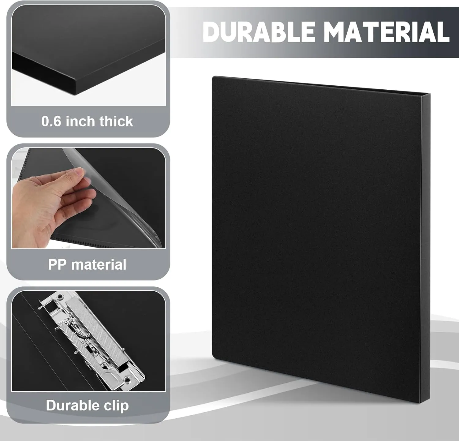 Teling 12 Pack Punchless Clamp Binder Folder 8.5 x 11 Inch Ringless Binder Holds with Pocket, Flexible Metal Clip and Poly Covers, 100 Letter Size Pages, for Work, School(Black)