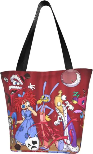 The Amazing Funny Digital Comedy Circus Reusable Grocery Bag for Kitchen Tote Bags for Women Shoulder Bag with Zipper Funny Daily Bag Large Capacity Shopping Handbag Storage Bags for Picnic