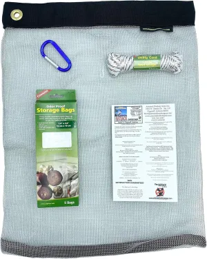 The Camping Bundle - Ultralight Rodent Proof Dry Bag for Backpacking - Bear Bag Food Storage for Camping with Coghlans Odor Proof Bag, Survival Utility Rope and Carabiner (Small)