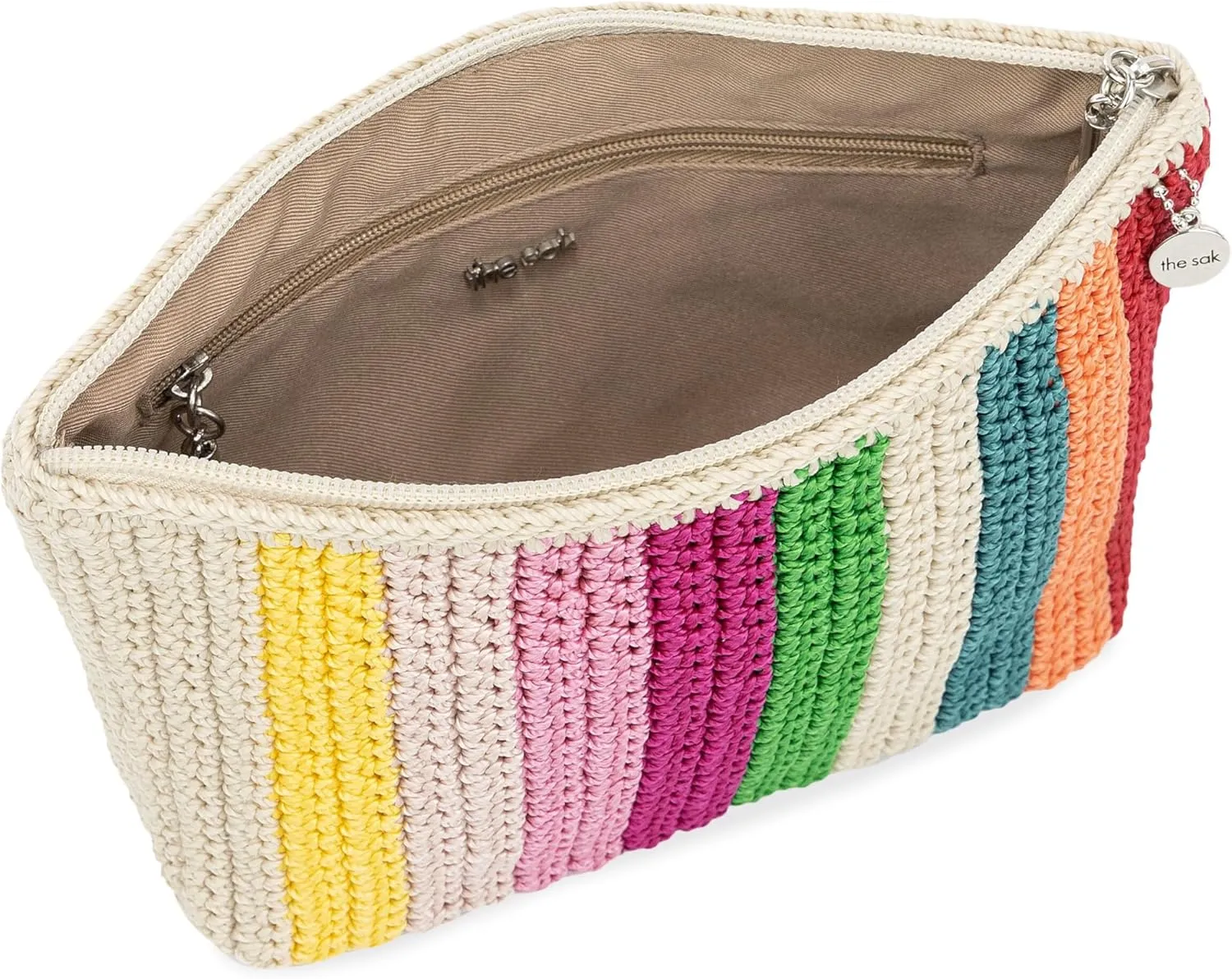 The Sak Essential Medium Pouch in Hand-Crochet, Travel Bag with Zipper Closure