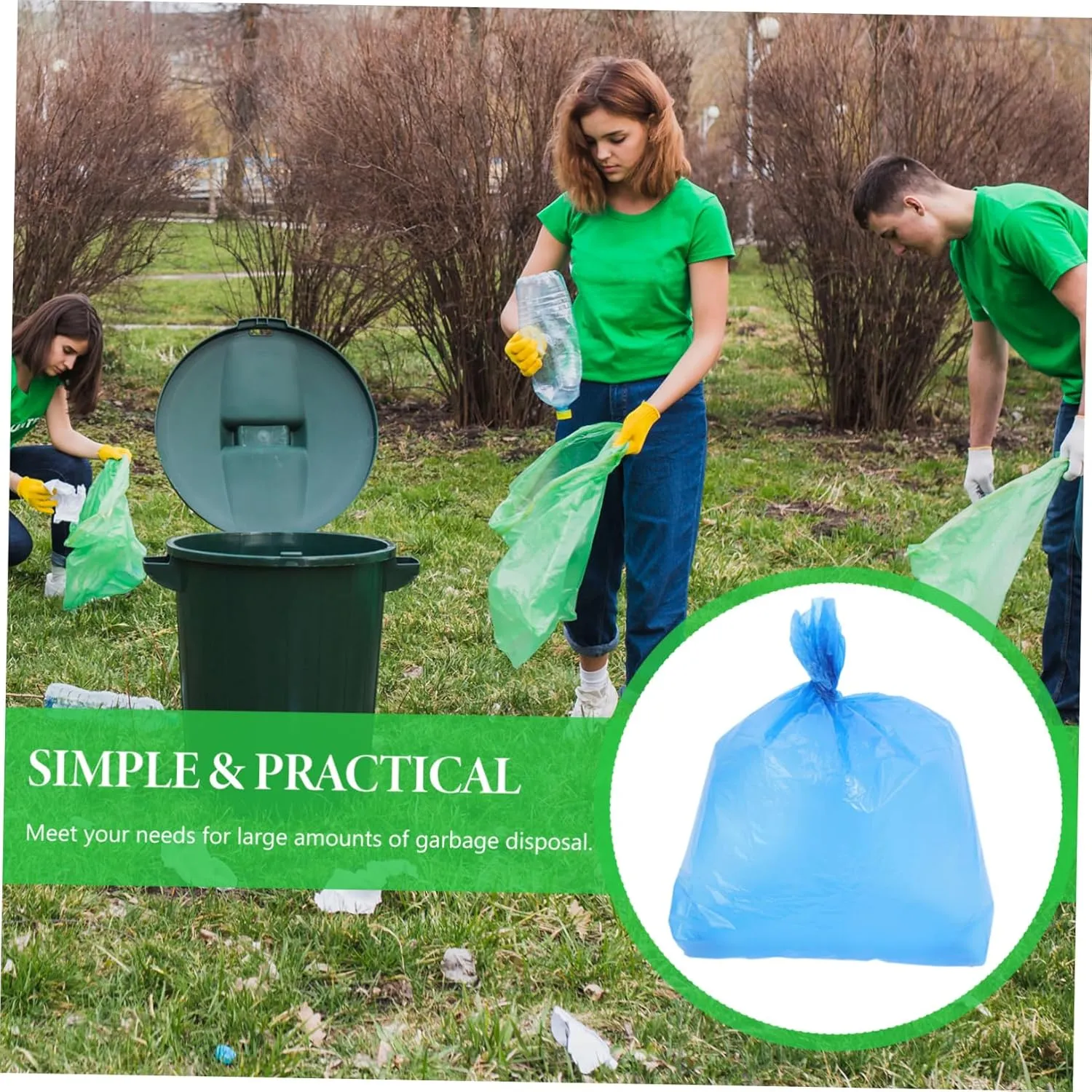 Thickened Anti-tear Trash Bags 50 Pack 80x100cm Blue Large Capacity Kitchen Bathroom Liners Garbage Bags for Office School Hotel