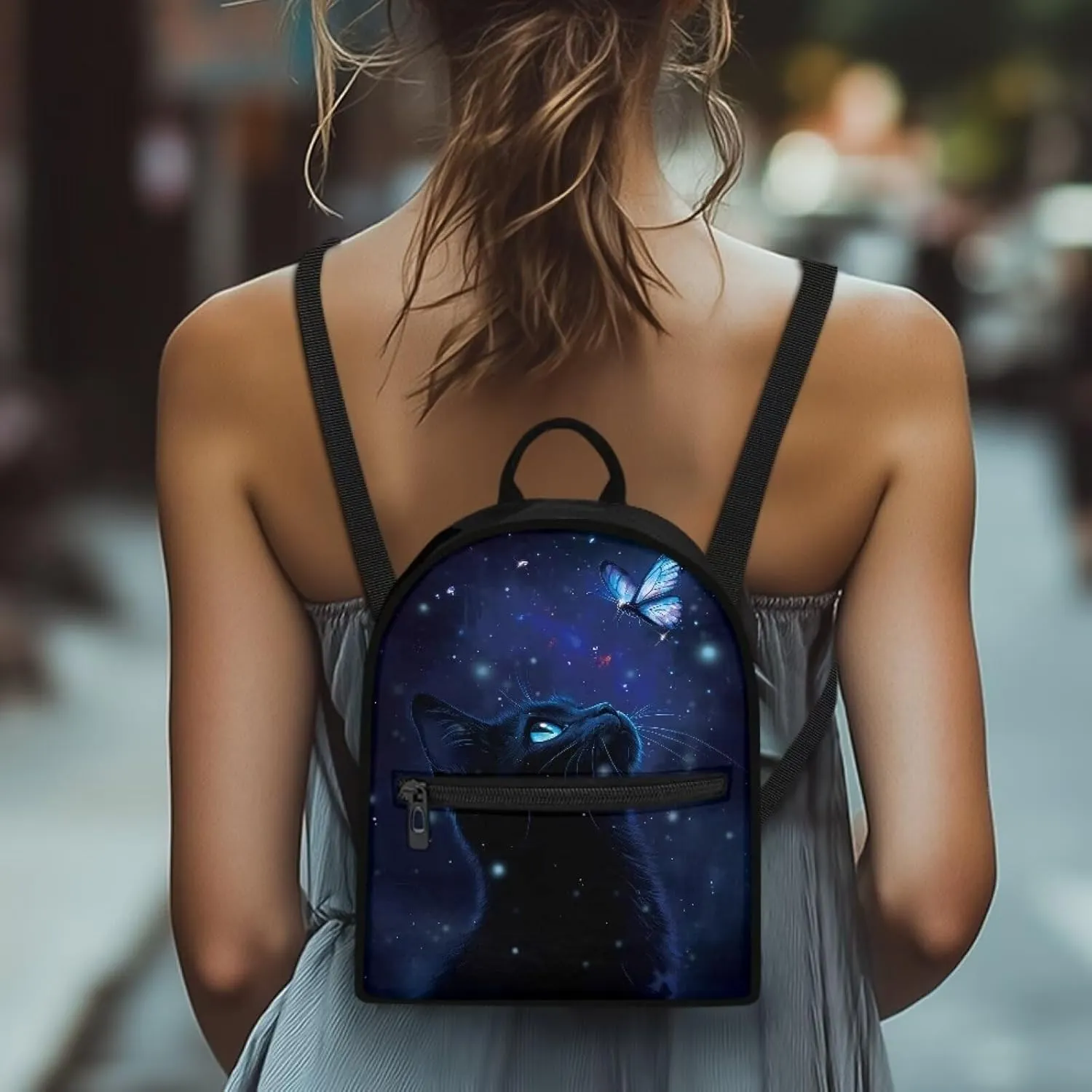 Toddler Girl Backpack for 2 Year Old Black Cat Butterfly Bookbag Handbag With Handles Portable Mini Daycare for Travel Casual Hiking