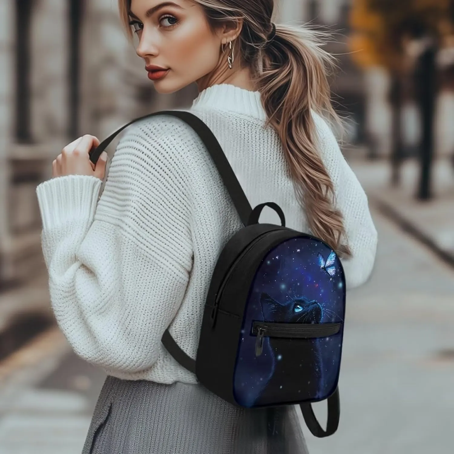 Toddler Girl Backpack for 2 Year Old Black Cat Butterfly Bookbag Handbag With Handles Portable Mini Daycare for Travel Casual Hiking