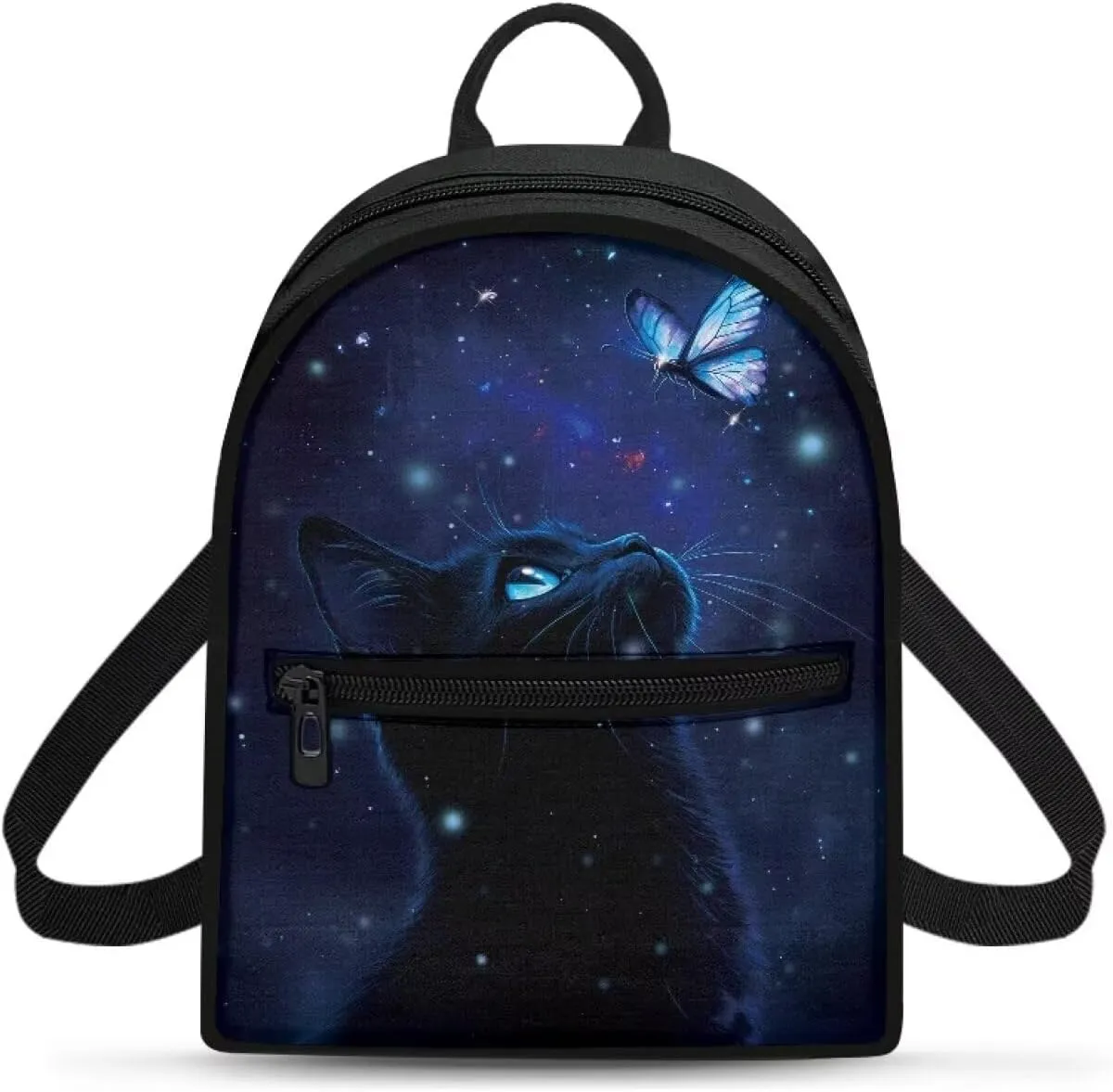 Toddler Girl Backpack for 2 Year Old Black Cat Butterfly Bookbag Handbag With Handles Portable Mini Daycare for Travel Casual Hiking