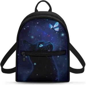 Toddler Girl Backpack for 2 Year Old Black Cat Butterfly Bookbag Handbag With Handles Portable Mini Daycare for Travel Casual Hiking