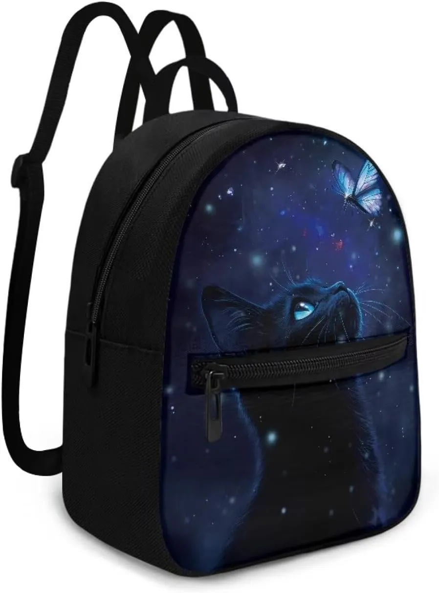 Toddler Girl Backpack for 2 Year Old Black Cat Butterfly Bookbag Handbag With Handles Portable Mini Daycare for Travel Casual Hiking