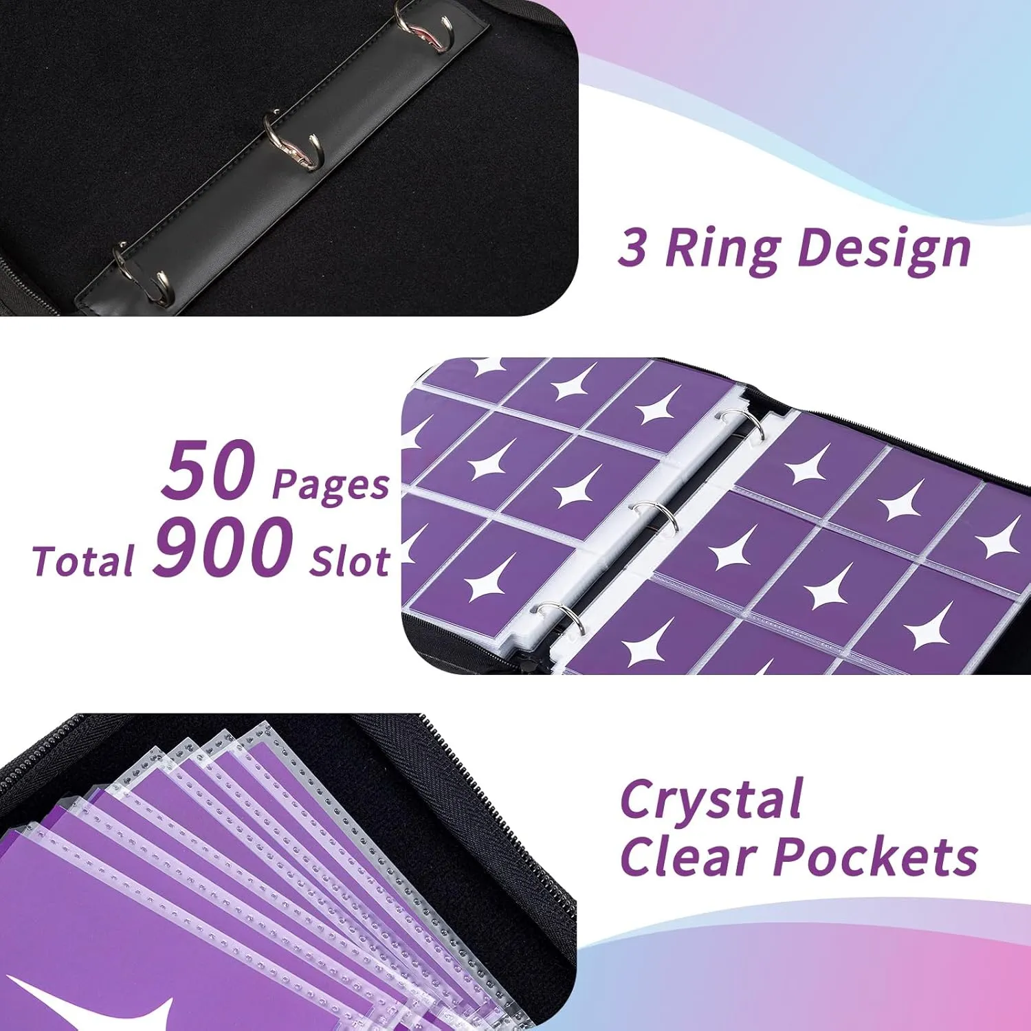 Trading Card Binder, 9 Pocket Sleeves Compatible with 900 Lorcana Cards, fits for MTG TCG Storage Display Collection (AR)