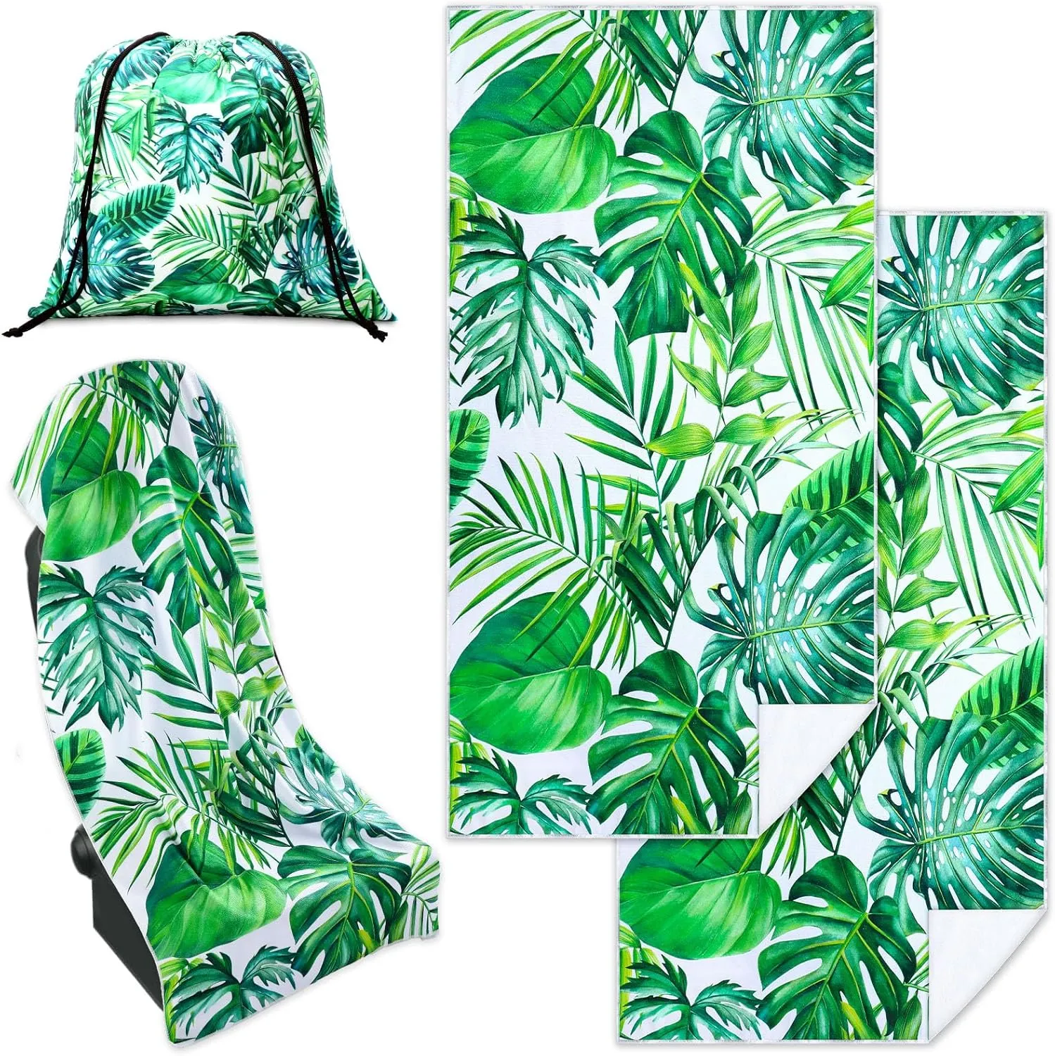 Tranqun 2 Pack Monstera Tropical Plants Car Seat Towel Covers with Storage Bag Seat Post Workout Sweat Washable Cover Non Slip Car Towel for Dog Pet Workout Outdoor Sport Activities