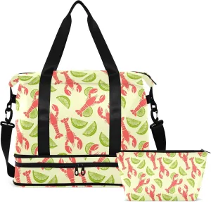 Travel Duffel Bag for Women Men Lobster and Lime Slices Weekender Overnight Bags with Shoe Compartments Gym Duffel Bag with Toiletry Bag for Travel Sport Yoga 17 Inch