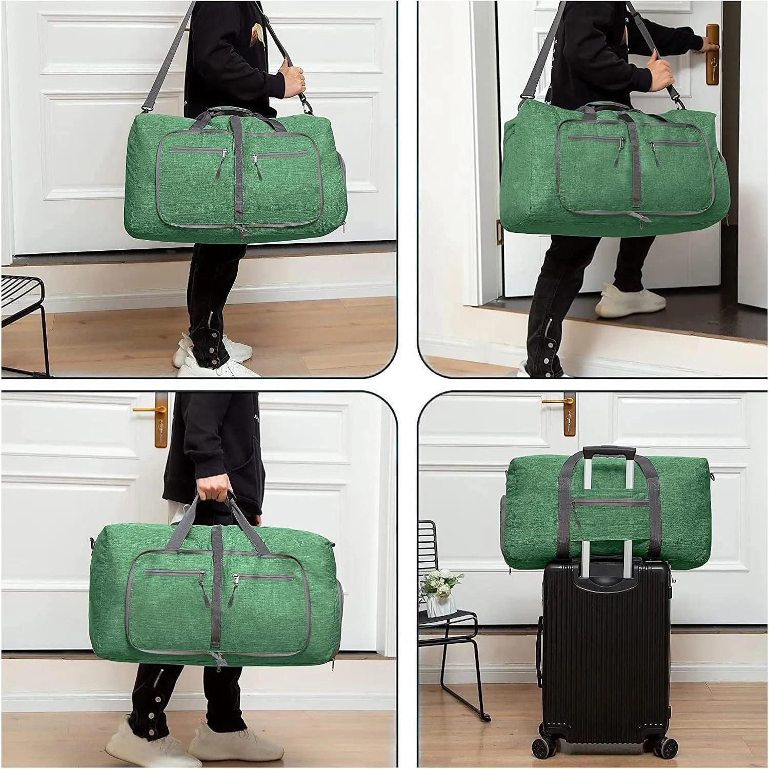 Travel Duffle Bag for Men/Women 115L Foldable Sport Duffel Bag Gym Tote Bag with Shoes Compartment Large Overnight Bag Weekend Shoulder Bag Carry On Luggage Hospital Bag Dark Green B