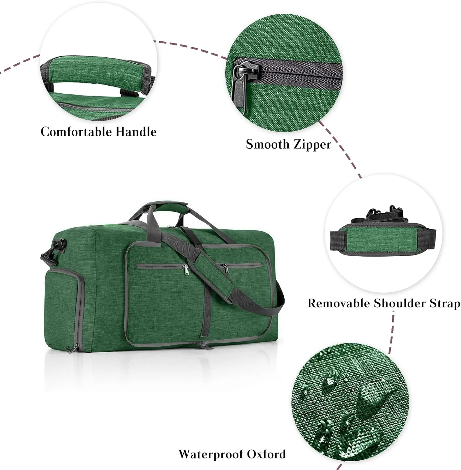 Travel Duffle Bag for Men/Women 115L Foldable Sport Duffel Bag Gym Tote Bag with Shoes Compartment Large Overnight Bag Weekend Shoulder Bag Carry On Luggage Hospital Bag Dark Green B