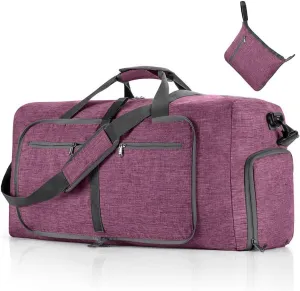 Travel Duffle Bag for Men/Women 65L Foldable Sport Duffel Bag Gym Tote Bag with Shoes Compartment Large Overnight Bag Weekend Shoulder Bag Lightweight Carry On Luggage Hospital Bag Dark Purple