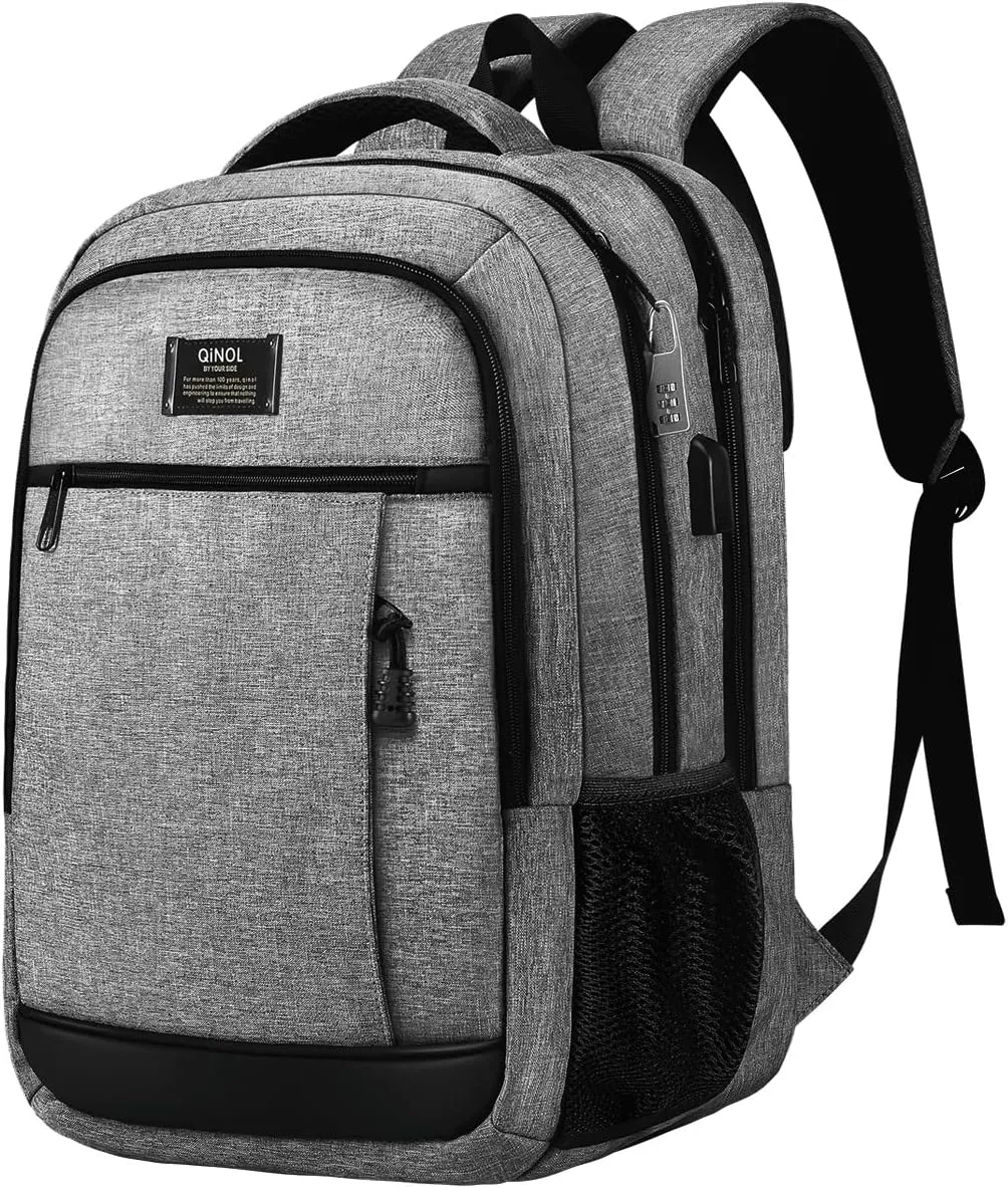 Travel Laptop Backpack Business Anti Theft Laptop Backpack with USB Charging Port, Large Computer Bag for Men Women(Grey,17.3inch)